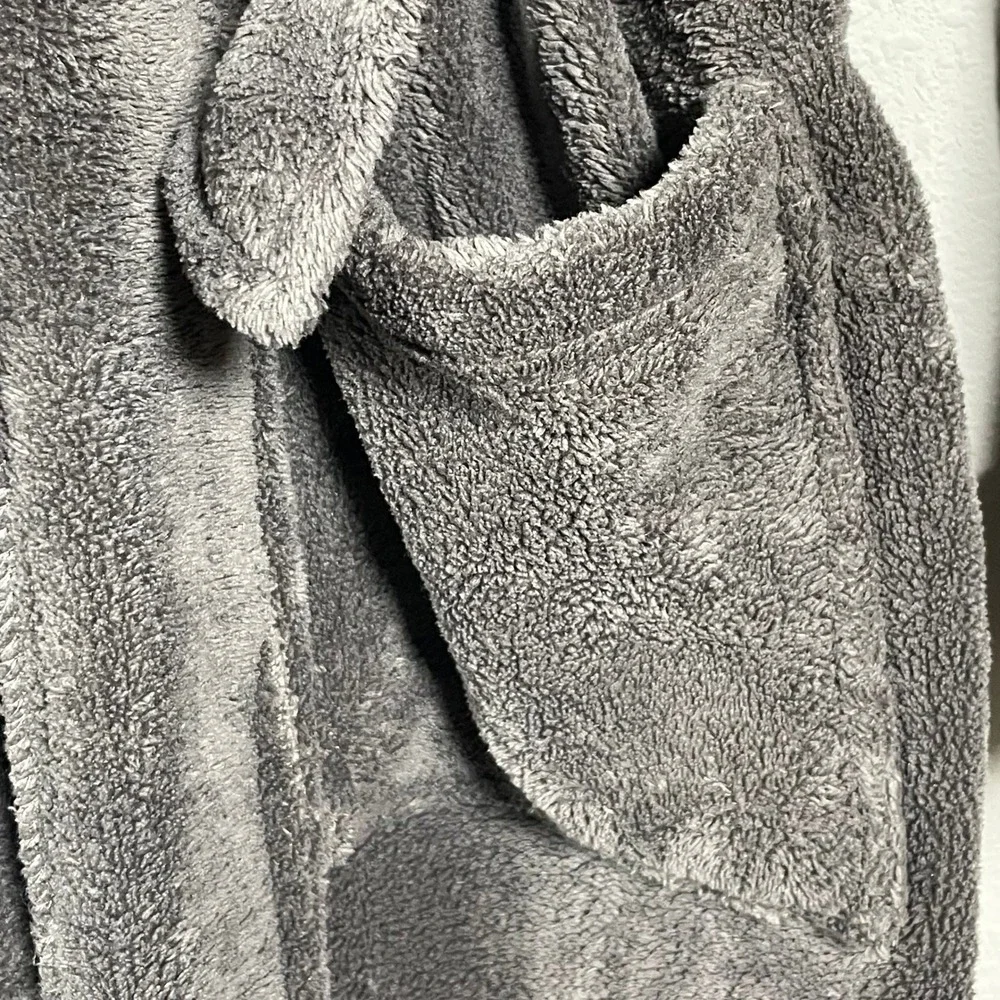 Restoration Hardware Fleece Bathrobe XL Grey Plush Shawl Collar Belted Pocket